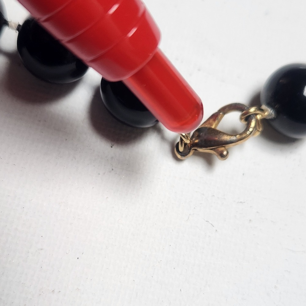 Vintage White wooden Fish Pendant Necklace Black Beaded Statement Jewelry Gold - Picture 10 of 14